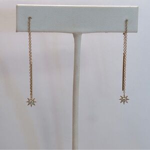 14K YELLOW DIAMOND STAR THREAD EARRINGS